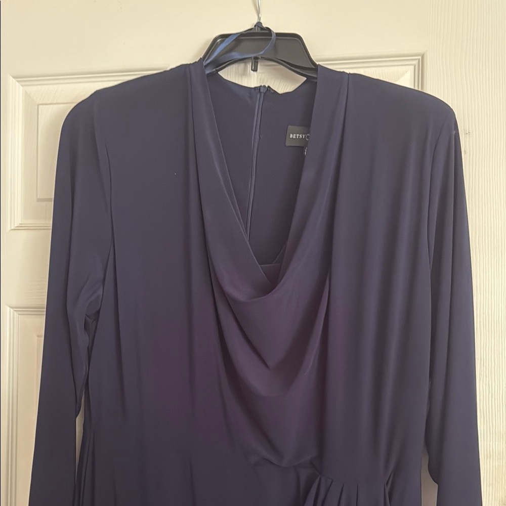 Adam Blue Cowl Neck Long Sleeve Dress
